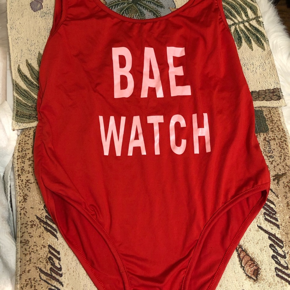 Funny “Bae Watch “Red Swim Wear!!!
